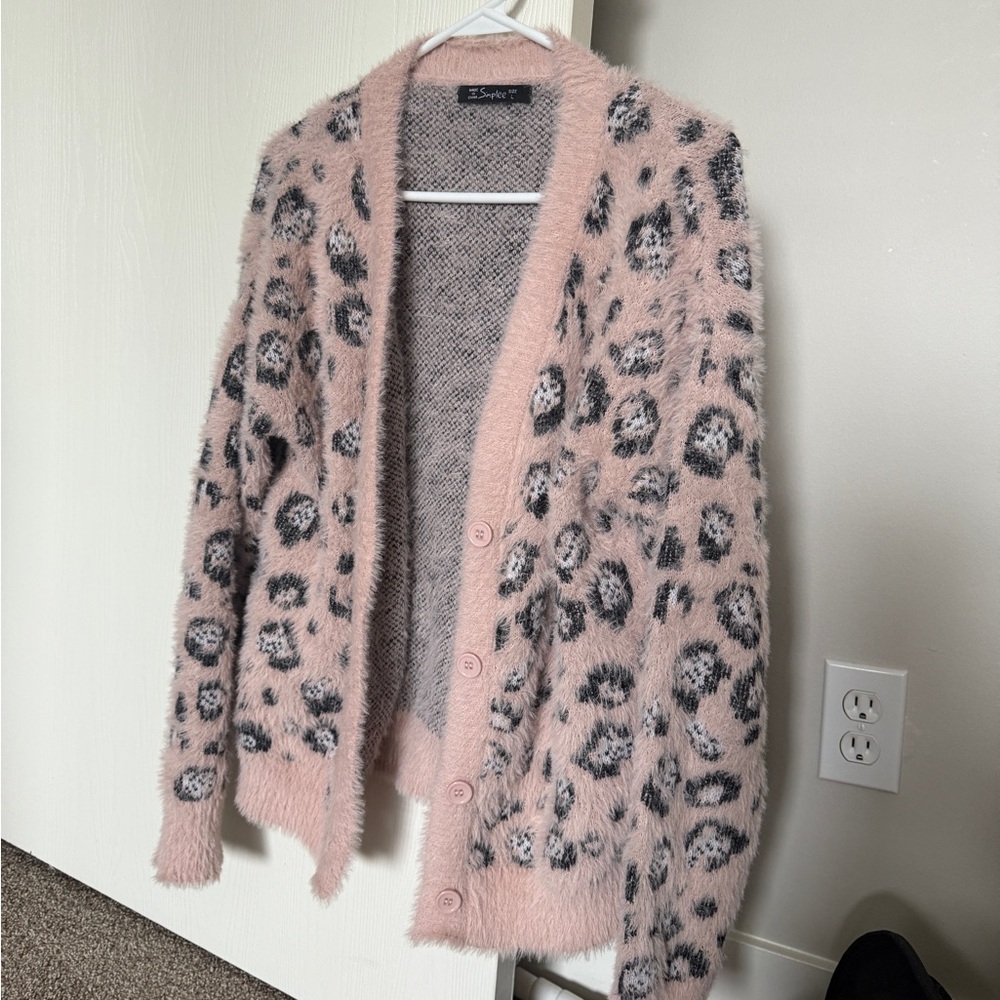 Fuzzy Cheetah Print Cardigan, Large